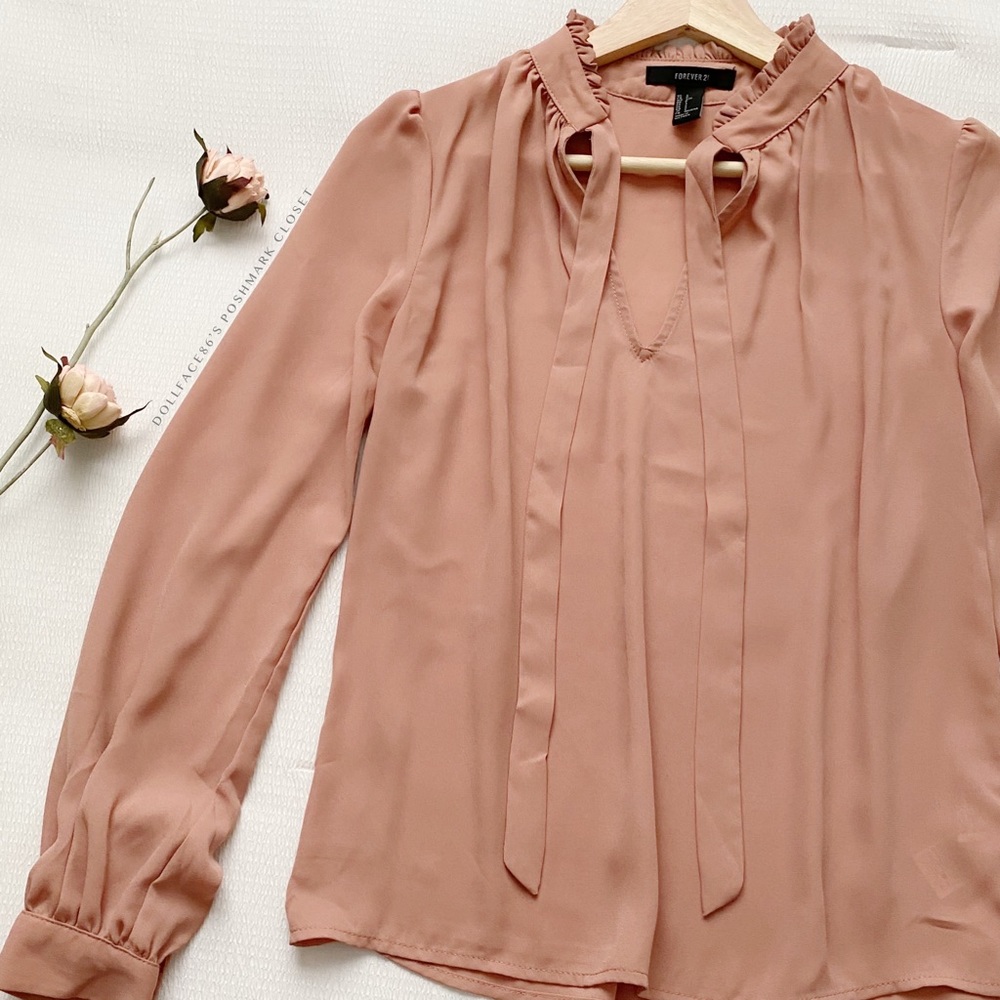Pink High neck Tied Collar Blouse